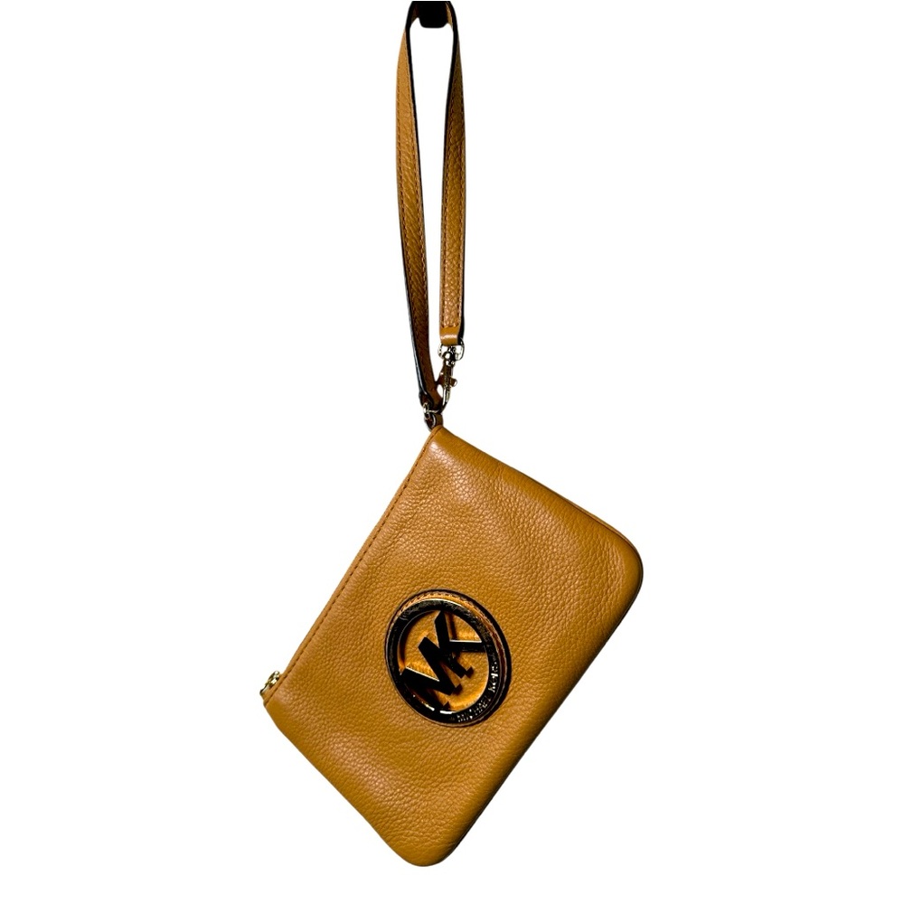MICHAEL Michael Kors Mustard Brown Leather Wristlet Clutch